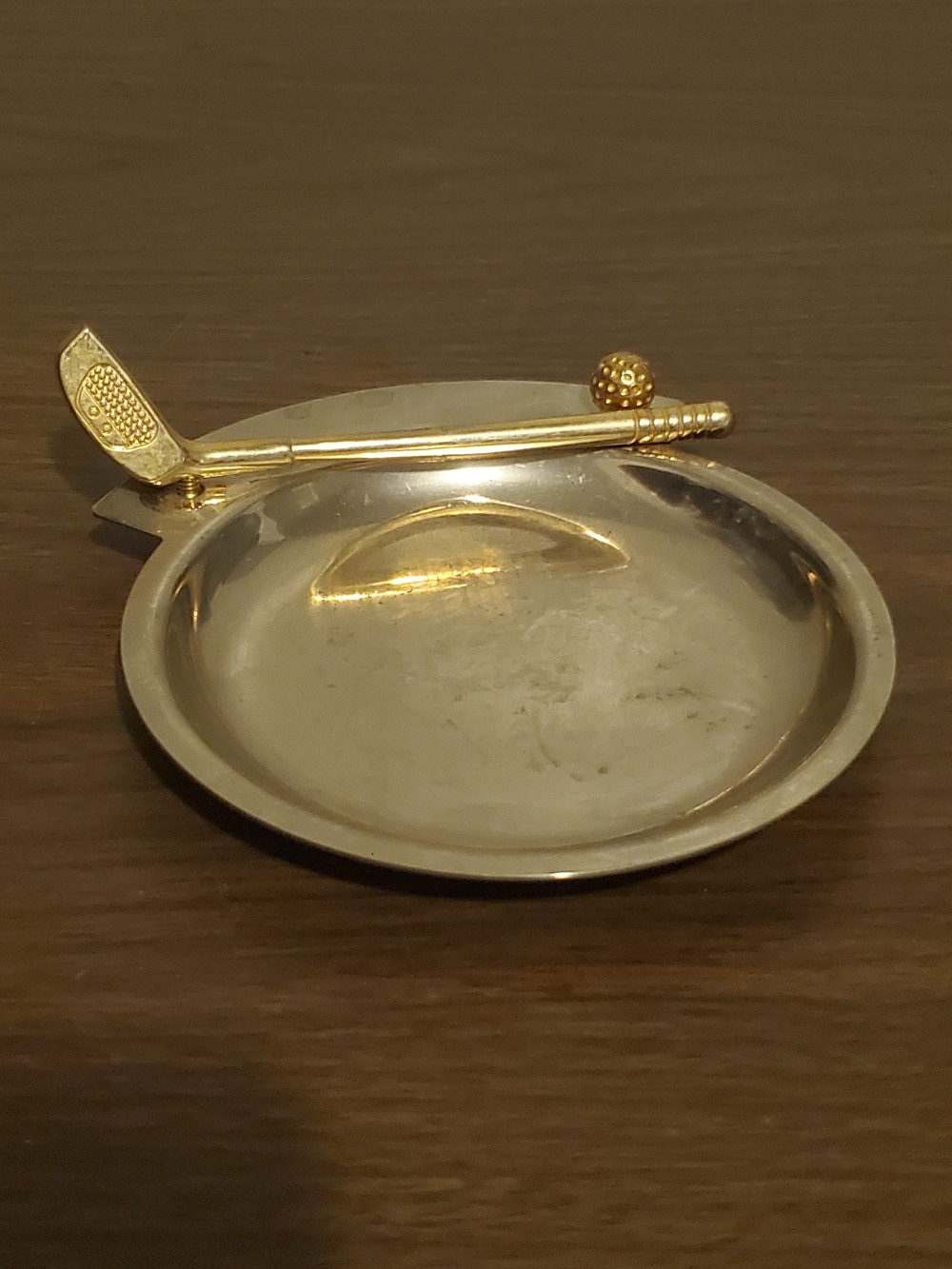 Vintage BrassGolf-Themed Metal Trinket Dish or ashtray